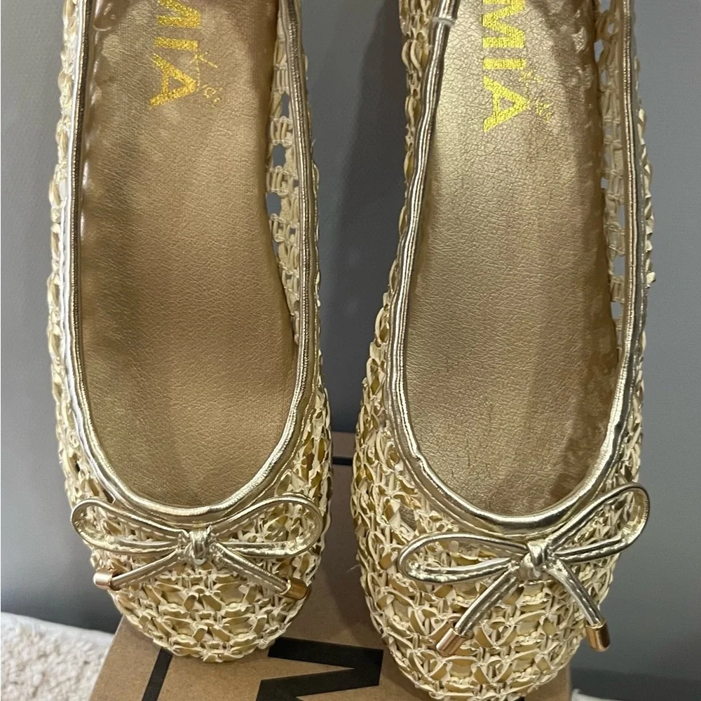 MIA Gold Metallic Woven Flats Girl’s shoes